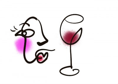 Dekoratives Wein- und Gesicht-Illustration im modernen minimalistische Stil, mit Wein Glas und Gesichtslinie, ideal für Wein- und Genuss-Themen, künstlerisch und elegant.
