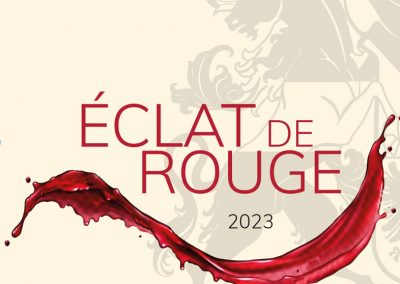 Feuriger roter Weinberg, Eclat de Rouge 2023, auf Weinverkostung, elegantes Weinlogo, kreative Weinflasche, Weinprobe, edle Weinmarke, exklusives Weinetikett, französischer Wein, edler Weingenuss, Weinliebhaber, luxuriöser Wein, elegante Weindekoration.