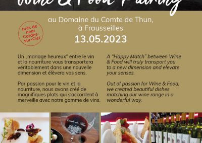Edle Wein- und Food-Paarung im Domaine du Comte de Thun, nahe Cordes-sur-Ciel, mit exquisiten Weinen und köstlichen Desserts, perfekt für Weinliebhaber und Feinschmecker.