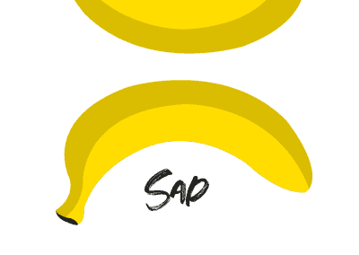 Banane mit Schriftzug Happy und Sad, Motiv für positive Stimmung, Tee, Sommer, Frucht, Ernährung, gutes Leben.