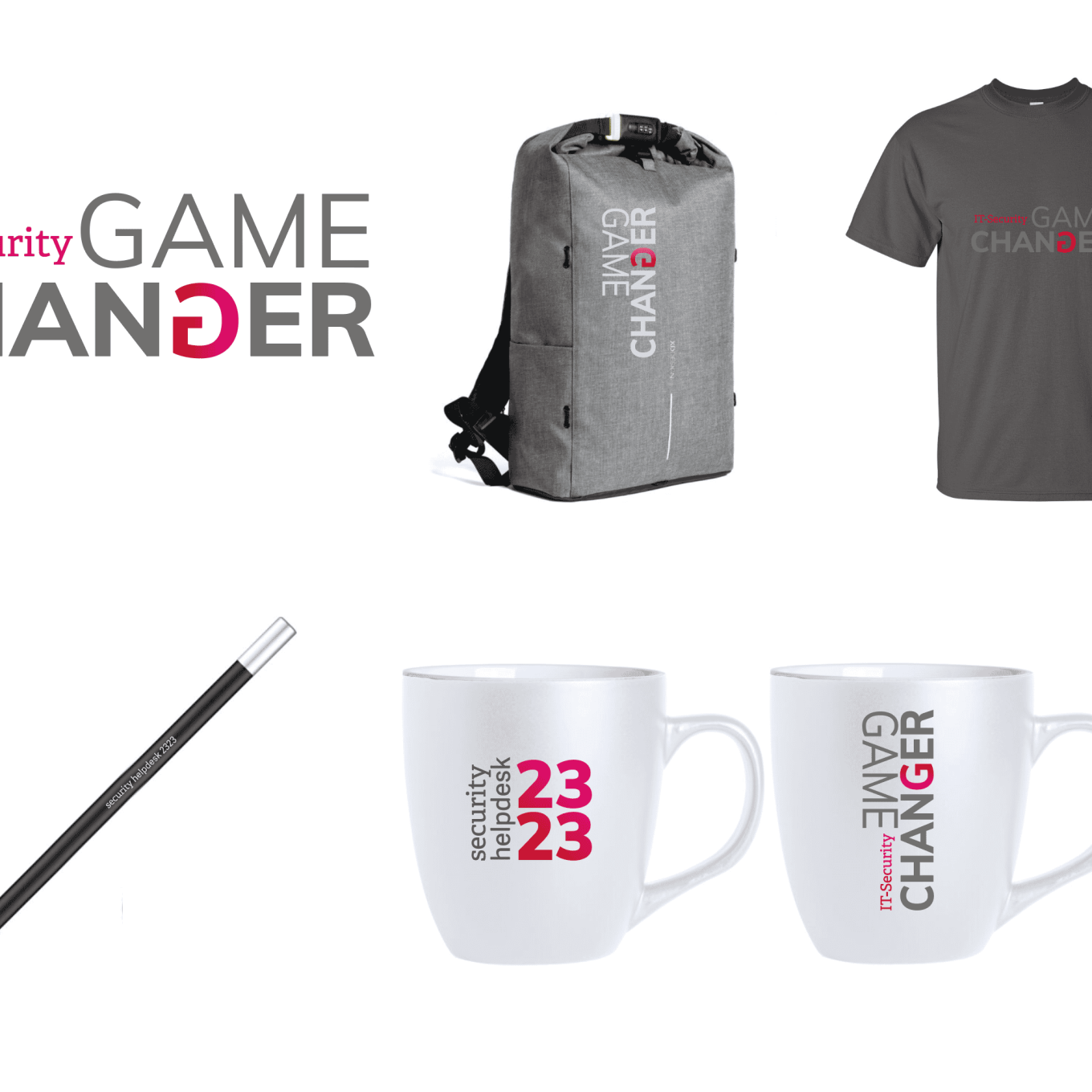 Stylischer Grauer Rucksack mit "Game Changer" Logo, perfektes Accessoire für Gamer und IT-Security Enthusiasten für Schule, Arbeit oder Gaming.